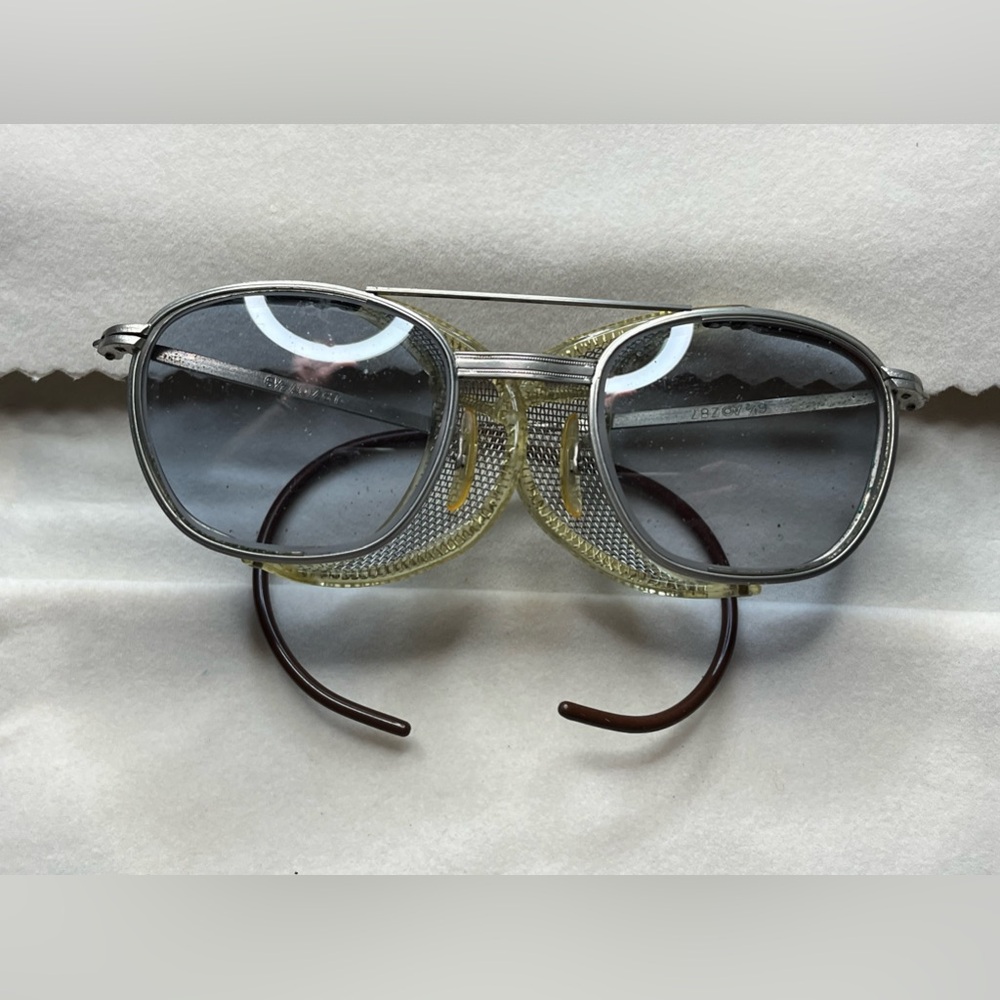 Vintage American Optical AO z87 Eyeglasses safety blue lense 6 1/2 mesh metal
